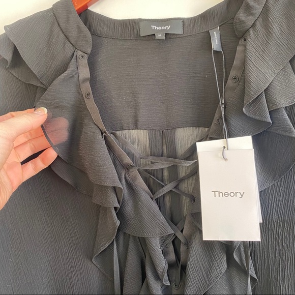Theory Rianala Black 100% Silk Lace Chiffon Top - Picture 9 of 15